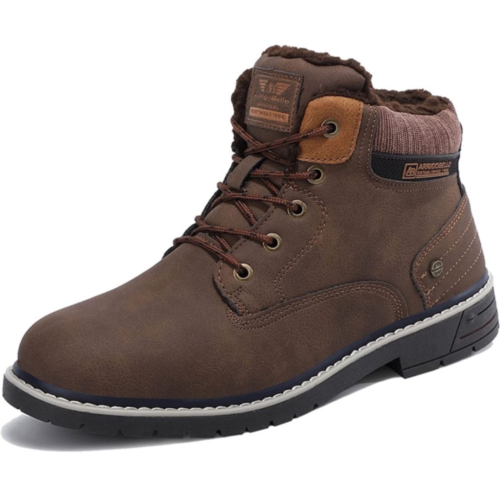 Mens Winter Snow Boots Warm Non Slip Fur Lined Ankle Leather Shoes